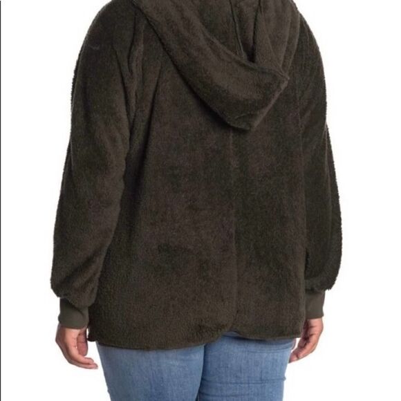 NWT Forgotten Grace by Nordstrom Faux Shearling Hooded Front Cardigan Green M - Picture 2 of 9